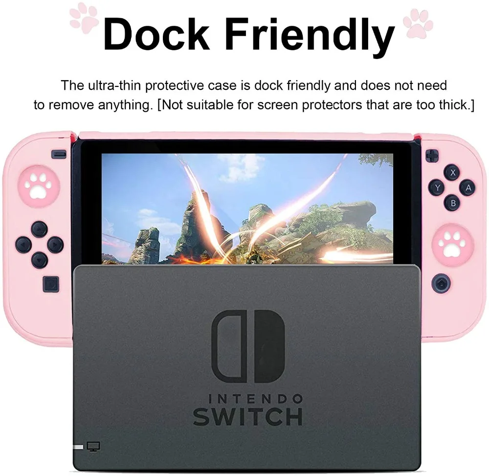 For Nintend Switch Dockable Switch Protective Case Cover JoyCon Controllers with Glass Screen Protector, Anti-Scratch Shock-Ab