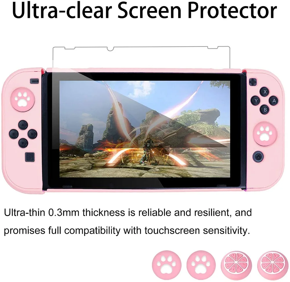 For Nintend Switch Dockable Switch Protective Case Cover JoyCon Controllers with Glass Screen Protector, Anti-Scratch Shock-Ab