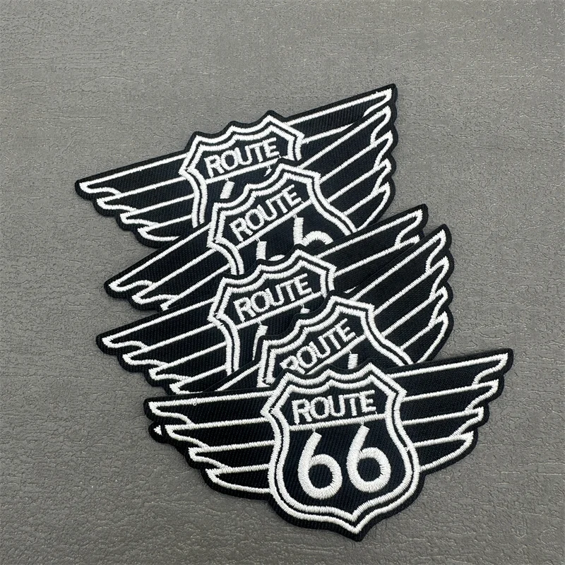 Route 66 Patch Size: 9.9x4.2cm Iron on Patch for Clothing Stripe Applique Sewing Clothes Sticker Diy Decoration Embroidery Badge