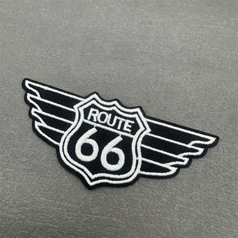Route 66 Patch Size: 9.9x4.2cm Iron on Patch for Clothing Stripe Applique Sewing Clothes Sticker Diy Decoration Embroidery Badge