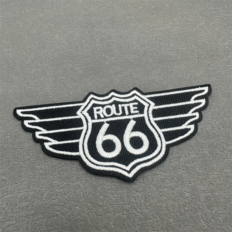 Route 66 Patch Size: 9.9x4.2cm Iron on Patch for Clothing Stripe Applique Sewing Clothes Sticker Diy Decoration Embroidery Badge