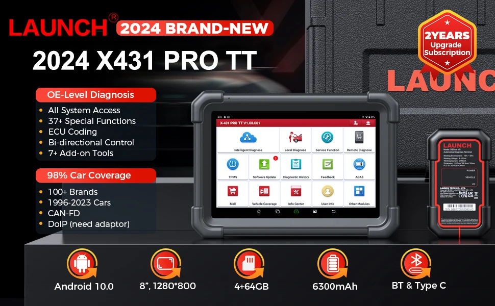 LAUNCH X431 PRO TT Bidirectional Scan Tool with DBSCar VII Connector,37+ Reset for All Cars,ECU Online Coding,CANFD Key IMMO,