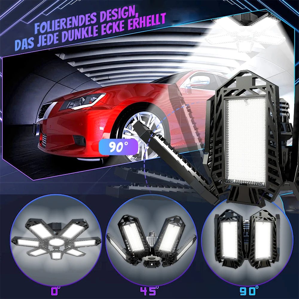 Folding Garage Lighting 120W LED Light E26 E27 Ceiling Lamp LED High Bay Lights UFO Deformable Bulb Garagenleuchte for Workshop