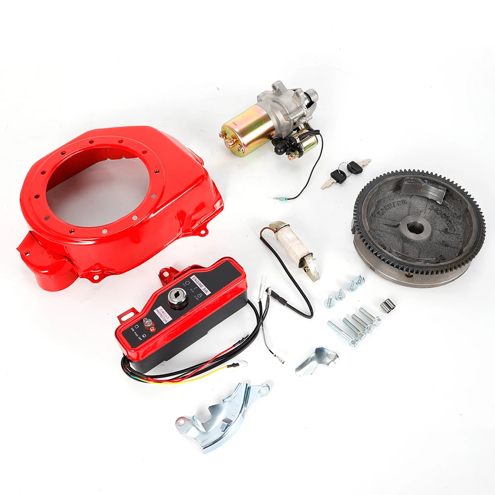 Electric Start Motor Ignition Kit Flywheel Starter Key Switch Fits GX160 GX200 5.5HP 6.5HP Honda Coil Fan Cover Shourd