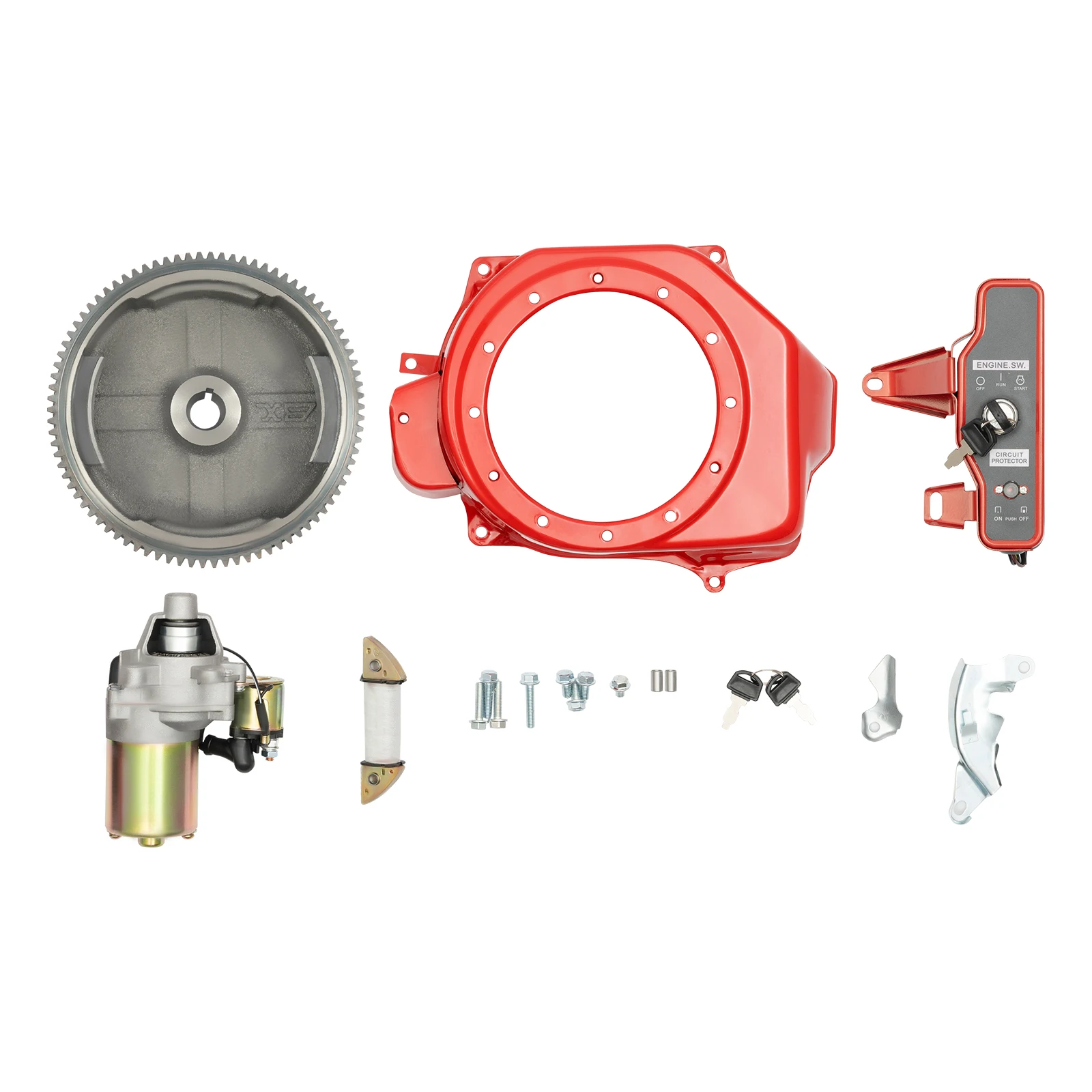Electric Start Motor Ignition Kit Flywheel Starter Key Switch Fits GX160 GX200 5.5HP 6.5HP Honda Coil Fan Cover Shourd