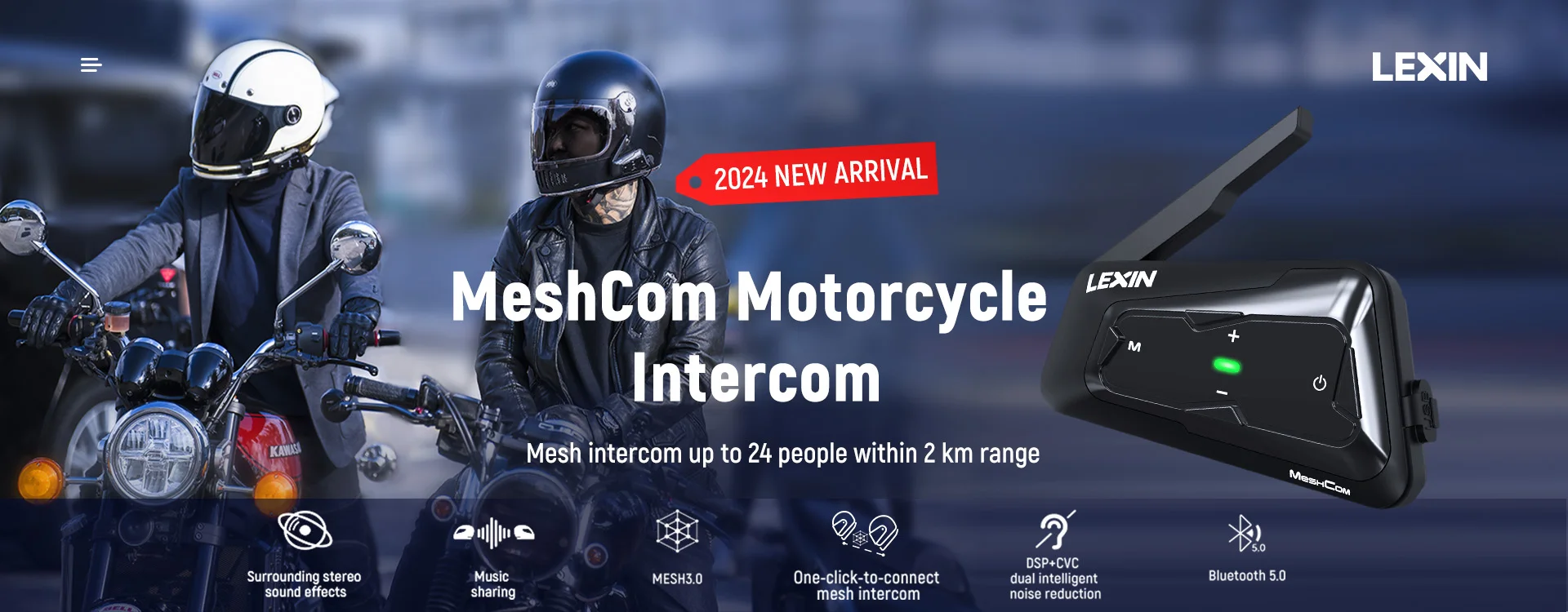 Lexin GTX Intercom Bluetooth For Motorcycle Helmet Headset Support Intercom& Listen to Music At One Time10 Riders 2000m