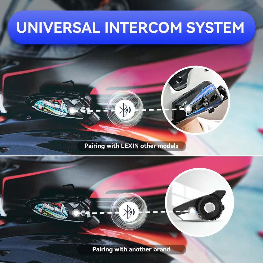 Lexin GTX Intercom Bluetooth For Motorcycle Helmet Headset Support Intercom& Listen to Music At One Time10 Riders 2000m