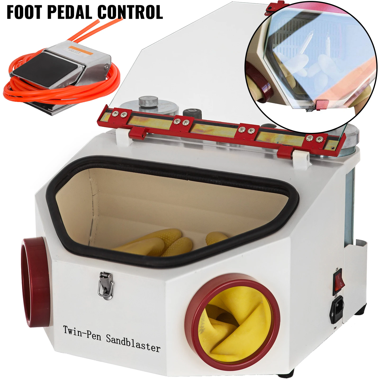 SucceBuy Dental Lab Sandblaster Equipment 2 Pen+2 Tanks with LED Light Large View Window Foot Pedal Control for Removing Oxides
