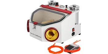 SucceBuy Dental Lab Sandblaster Equipment 2 Pen+2 Tanks with LED Light Large View Window Foot Pedal Control for Removing Oxides