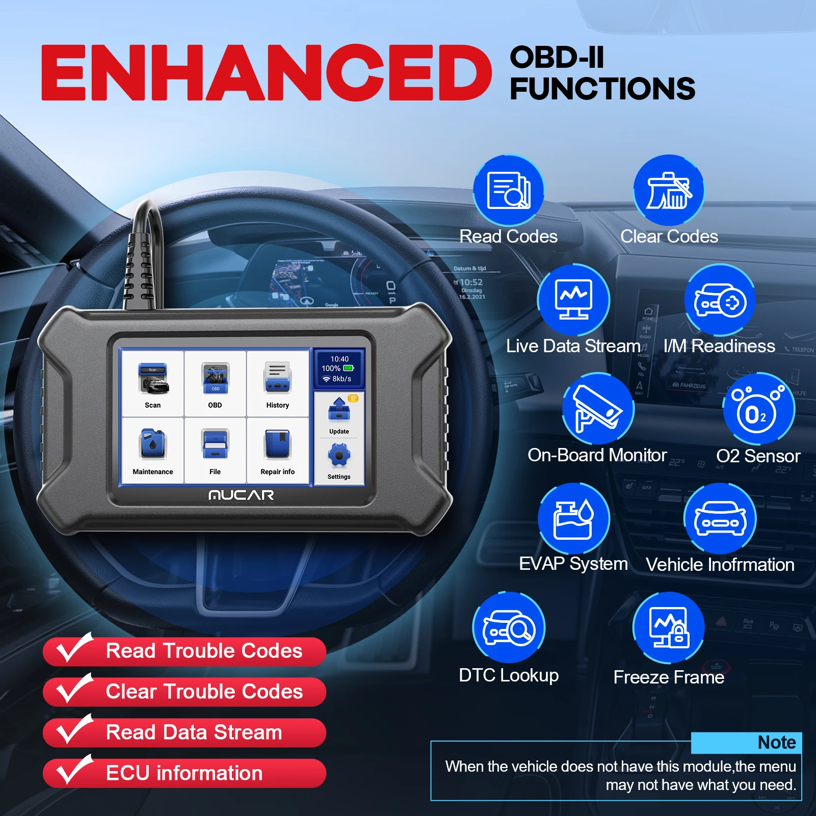 MUCAR CS90 OBD2 Diagnostic Tool Auto OBD2 Scanner Scan Tool 28 Reset Maintenance Service Lifetime Update Free for All Car
