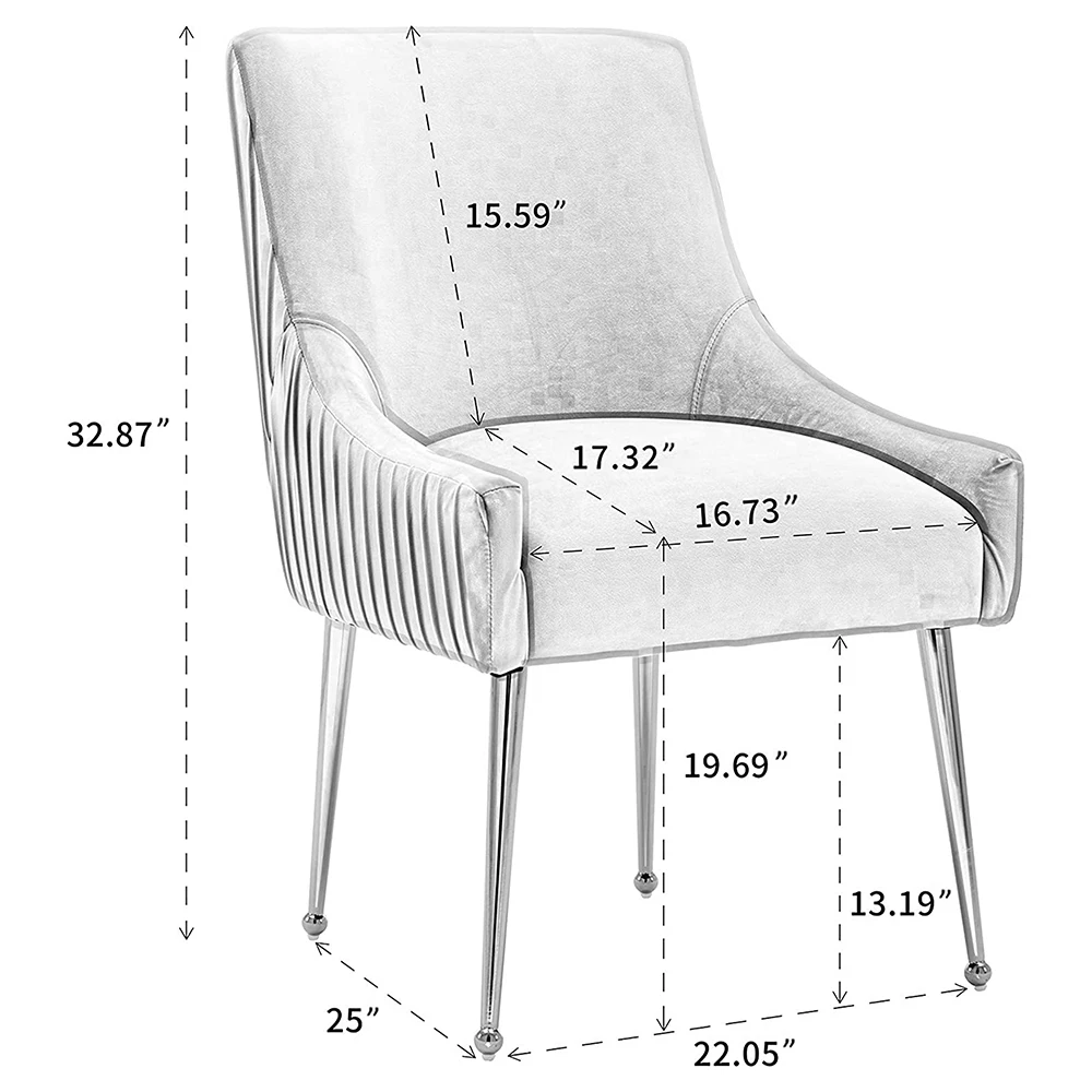 SEYNAR Modern Velvet Pleated Finish Back Dining Chair Set of 6 with Rear Handle