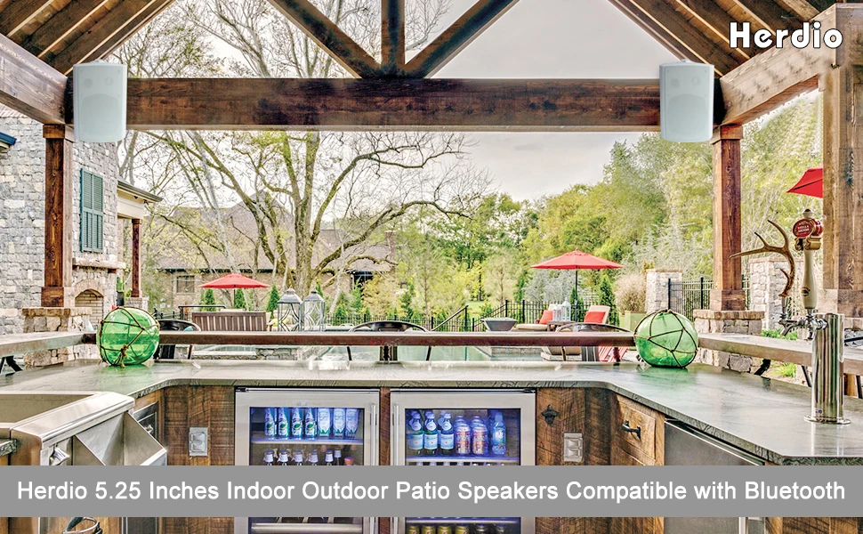 Herdio 5.25 Inches 300 Watts Indoor Outdoor Bluetooth Speakers Waterproof Wired Wall Mount System for Patio
