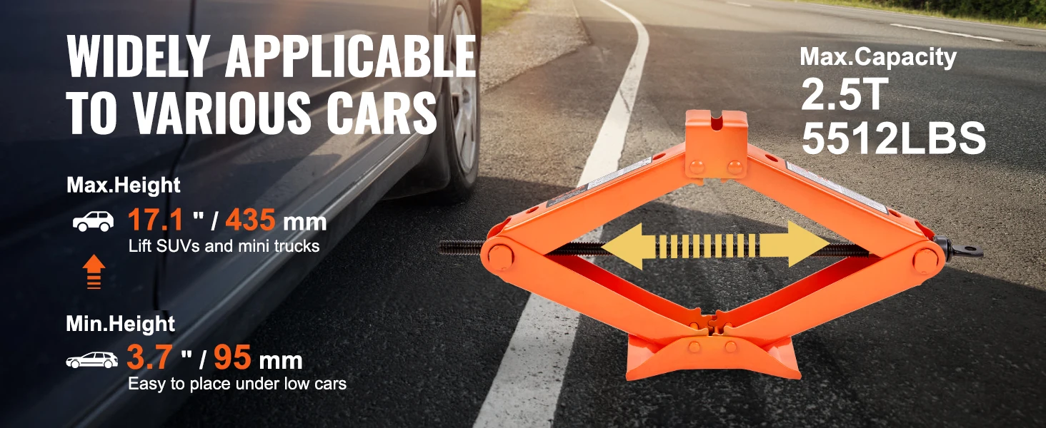 SucceBuy Scissor Jack 2.5 Ton Scissor Car Jack 3.7"-17.1" Lifting Range Scissor Lift Jack Portable Tire Jack for Car Truck SUV