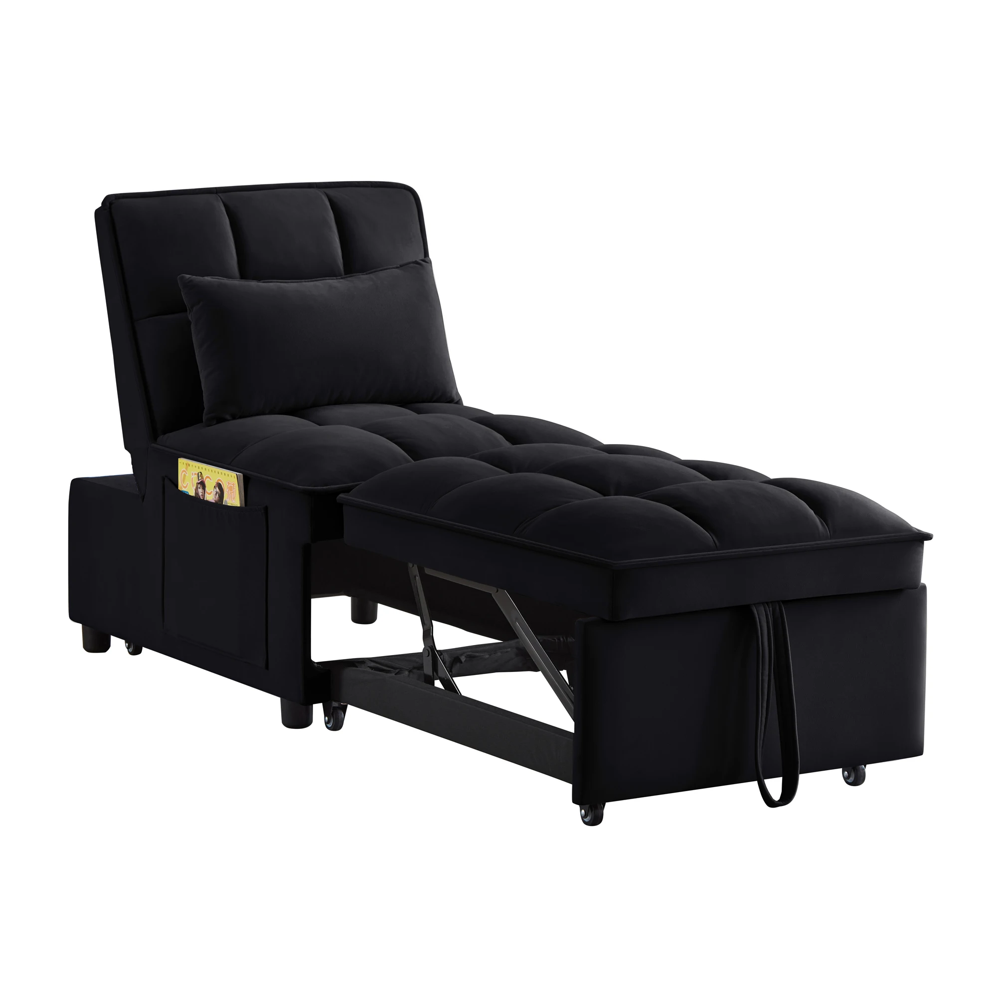 4-in-1 Multifunctional Single Sofa Bed with Storage Bag Tufted Single Sofa Bed Adjustable Backrest Pillows Convertible Chair