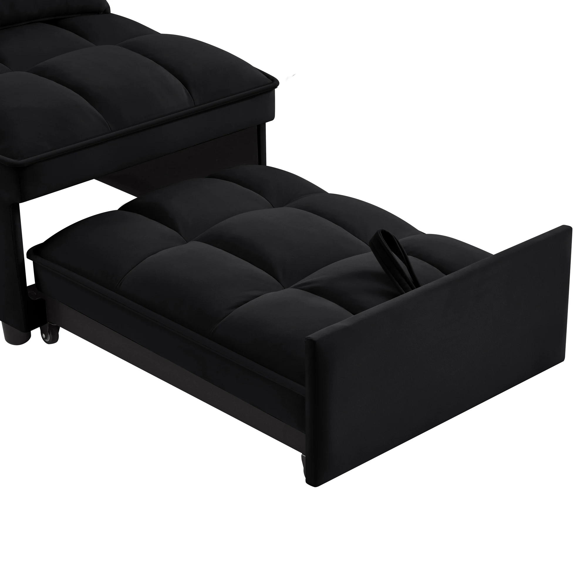 4-in-1 Multifunctional Single Sofa Bed with Storage Bag Tufted Single Sofa Bed Adjustable Backrest Pillows Convertible Chair