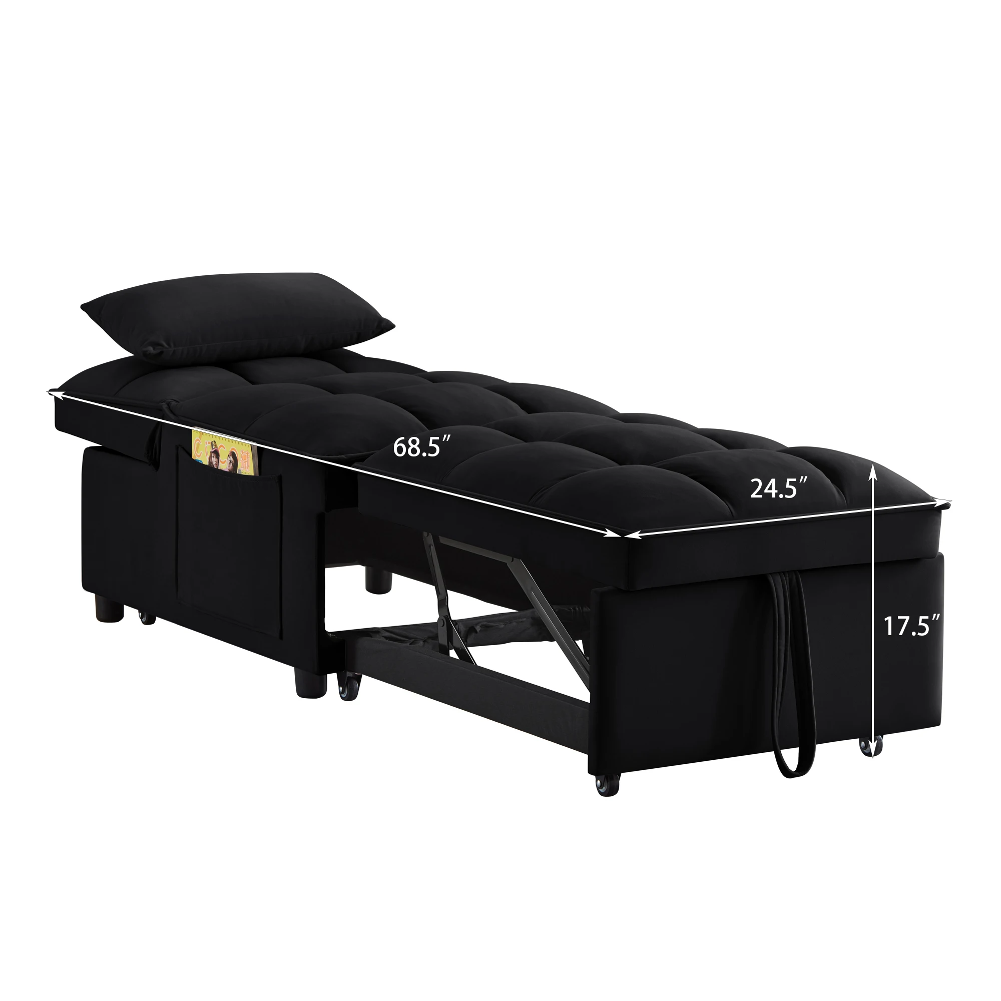 4-in-1 Multifunctional Single Sofa Bed with Storage Bag Tufted Single Sofa Bed Adjustable Backrest Pillows Convertible Chair