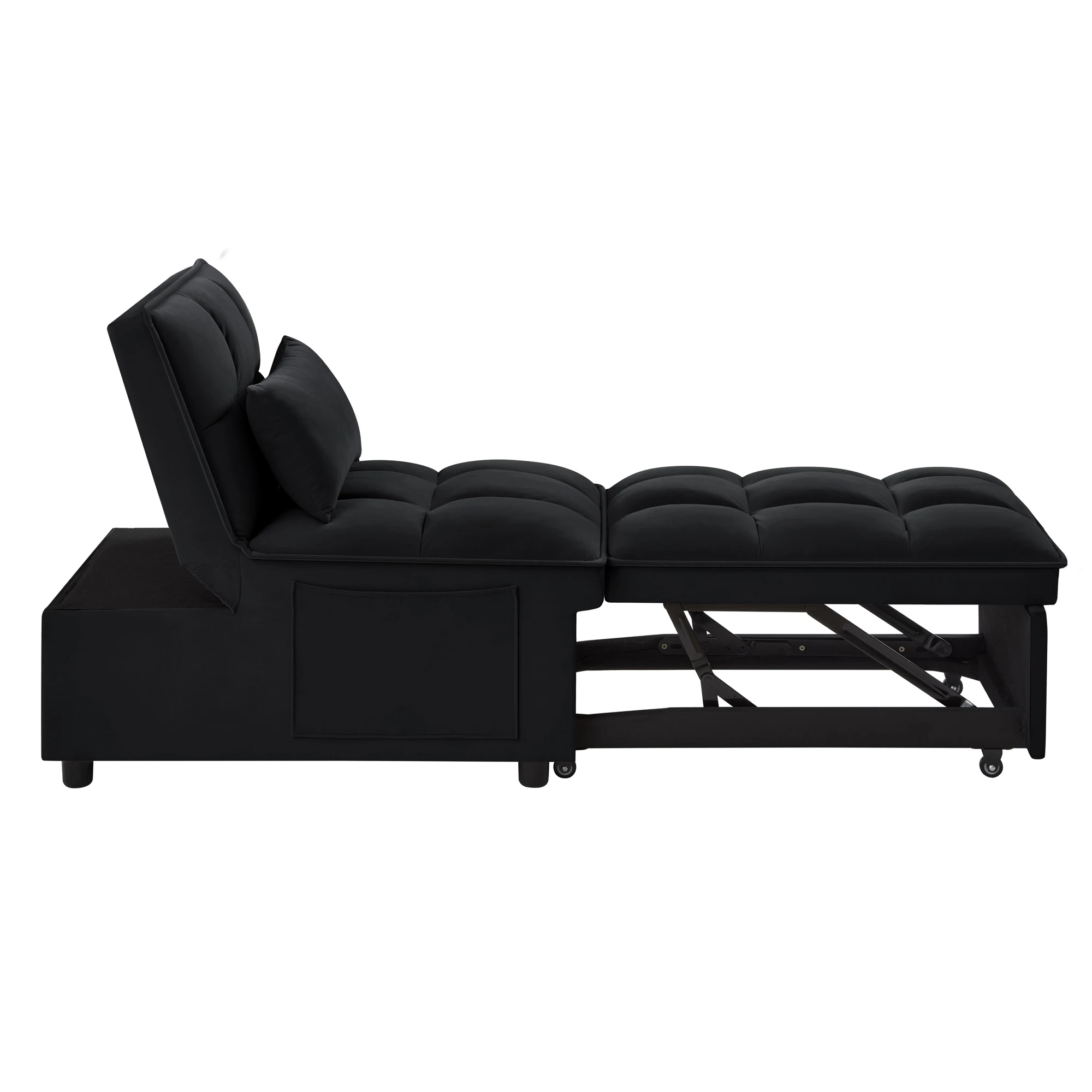 4-in-1 Multifunctional Single Sofa Bed with Storage Bag Tufted Single Sofa Bed Adjustable Backrest Pillows Convertible Chair