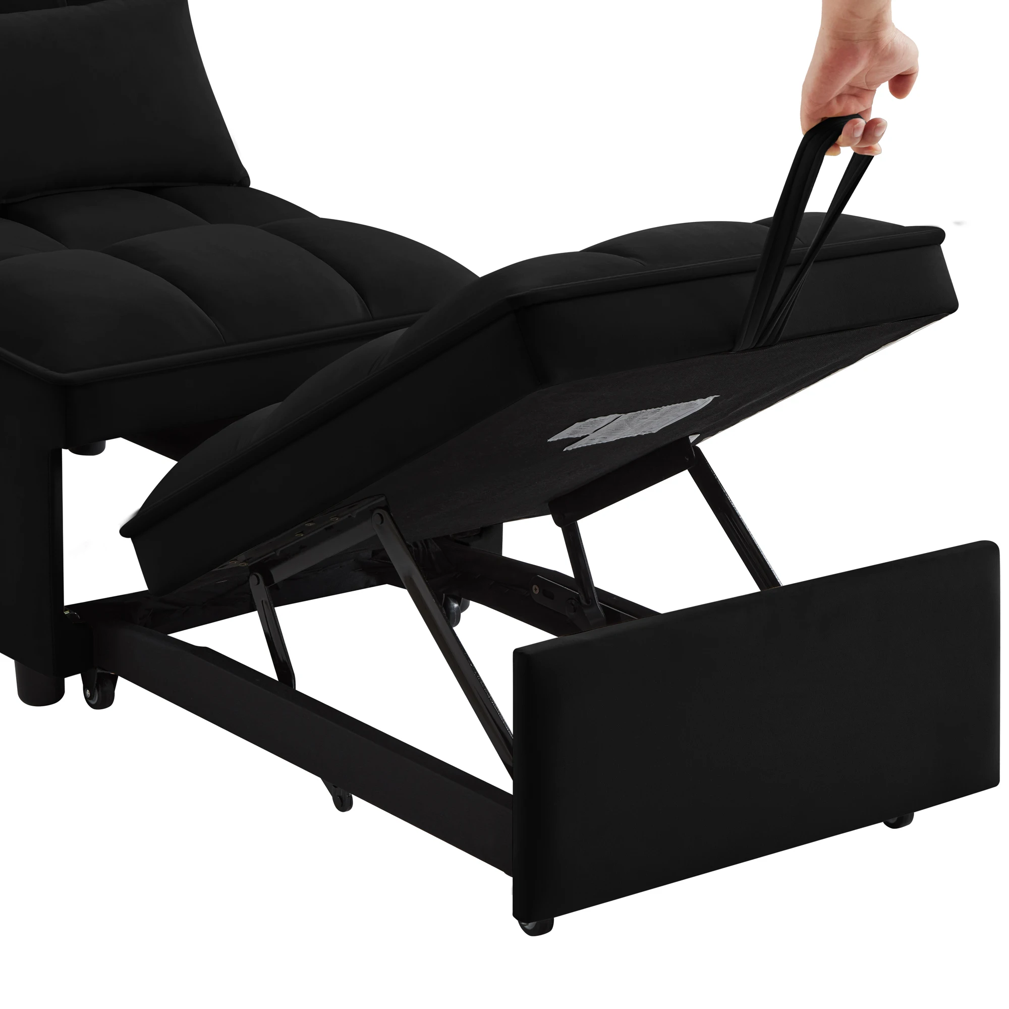4-in-1 Multifunctional Single Sofa Bed with Storage Bag Tufted Single Sofa Bed Adjustable Backrest Pillows Convertible Chair