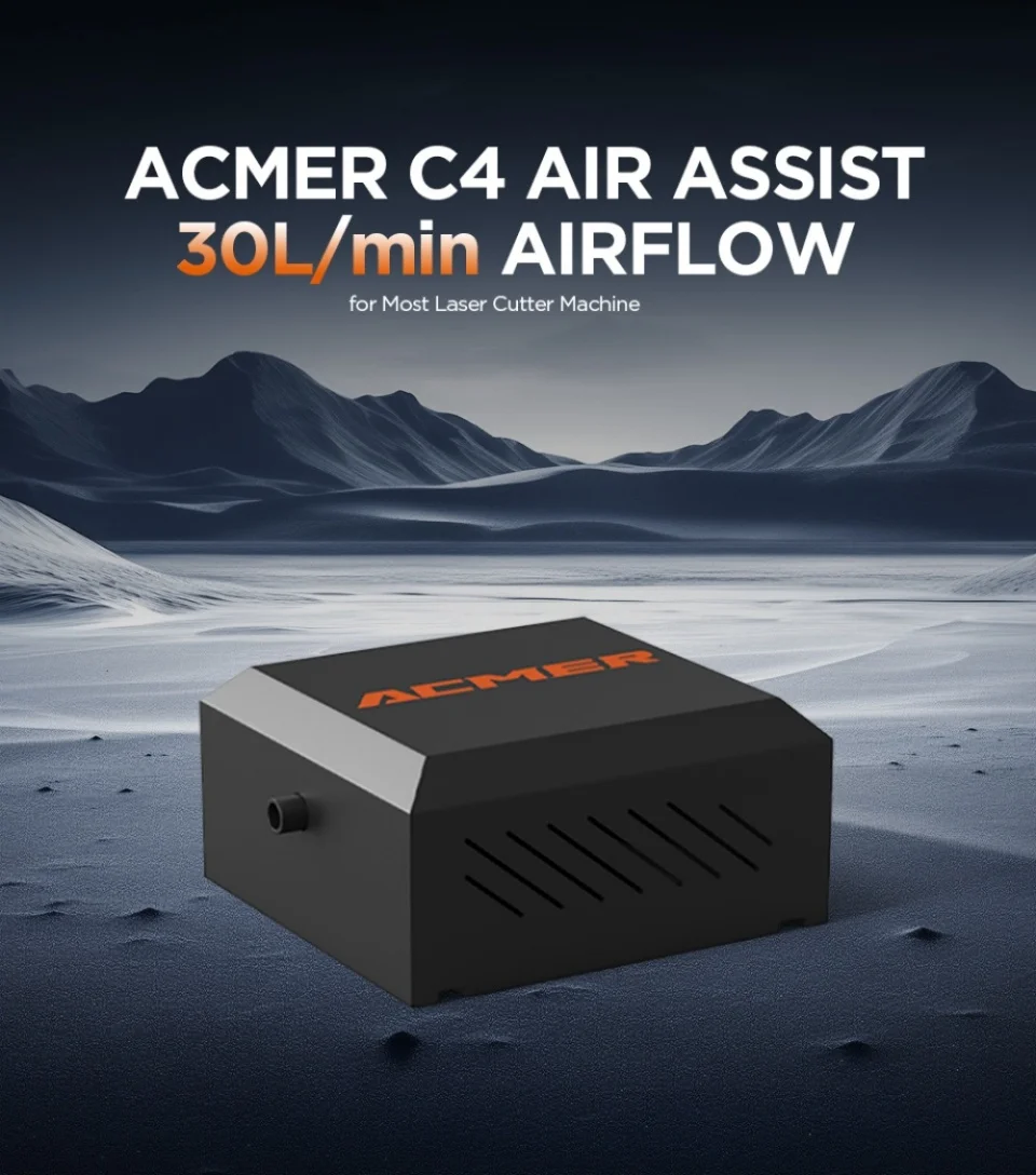 ACMER C4 Laser Air Assist Pump Low Noise 30L/min Air Assist System Kit Removing Smoke Dust for Laser Engraving Cutting Machine