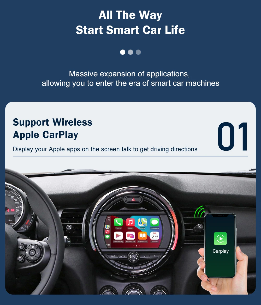 Road Top Wireless Android Auto CarPlay for Mini R55 R56 R57 R58 R59 R60 R61 F54 F55 F56 F57 Clubman Countryman Hardtop Cooper