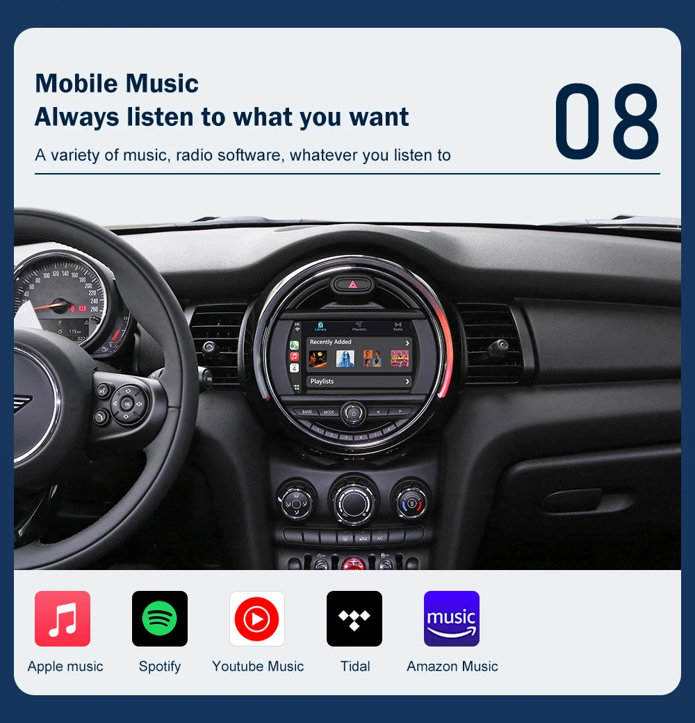 Road Top Wireless Android Auto CarPlay for Mini R55 R56 R57 R58 R59 R60 R61 F54 F55 F56 F57 Clubman Countryman Hardtop Cooper
