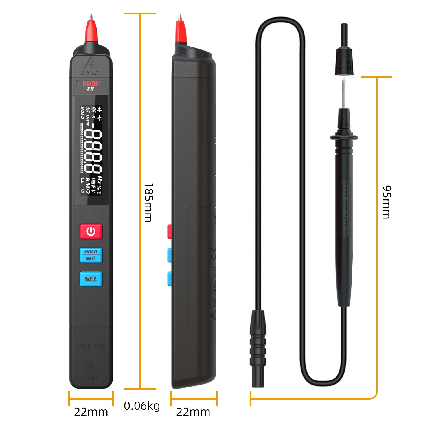 BSIDE Digital Multimeter Pen Type Smart multitester Auto Range DC AC Voltage Capacitance Ohm NCV Hz Diode Live wire Tester Meter