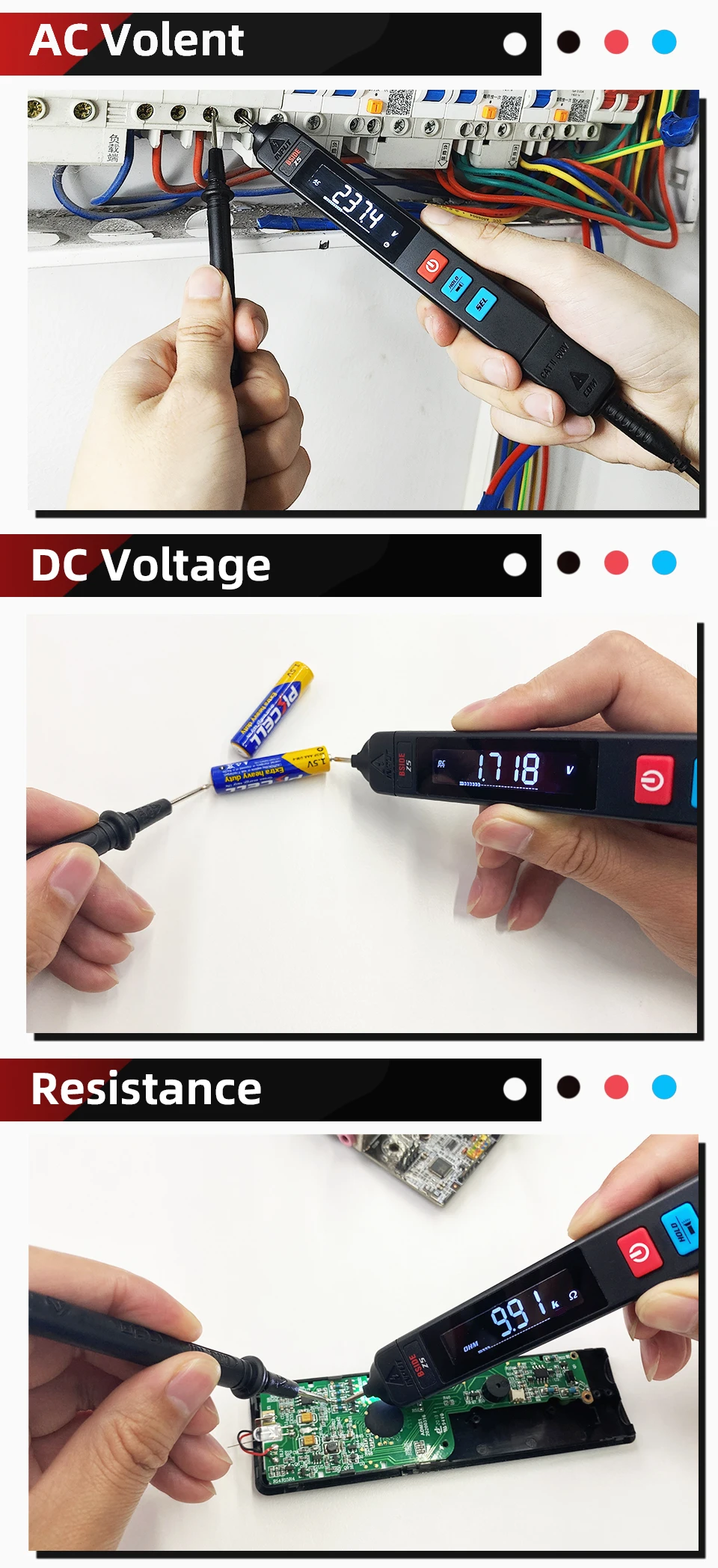 BSIDE Digital Multimeter Pen Type Smart multitester Auto Range DC AC Voltage Capacitance Ohm NCV Hz Diode Live wire Tester Meter