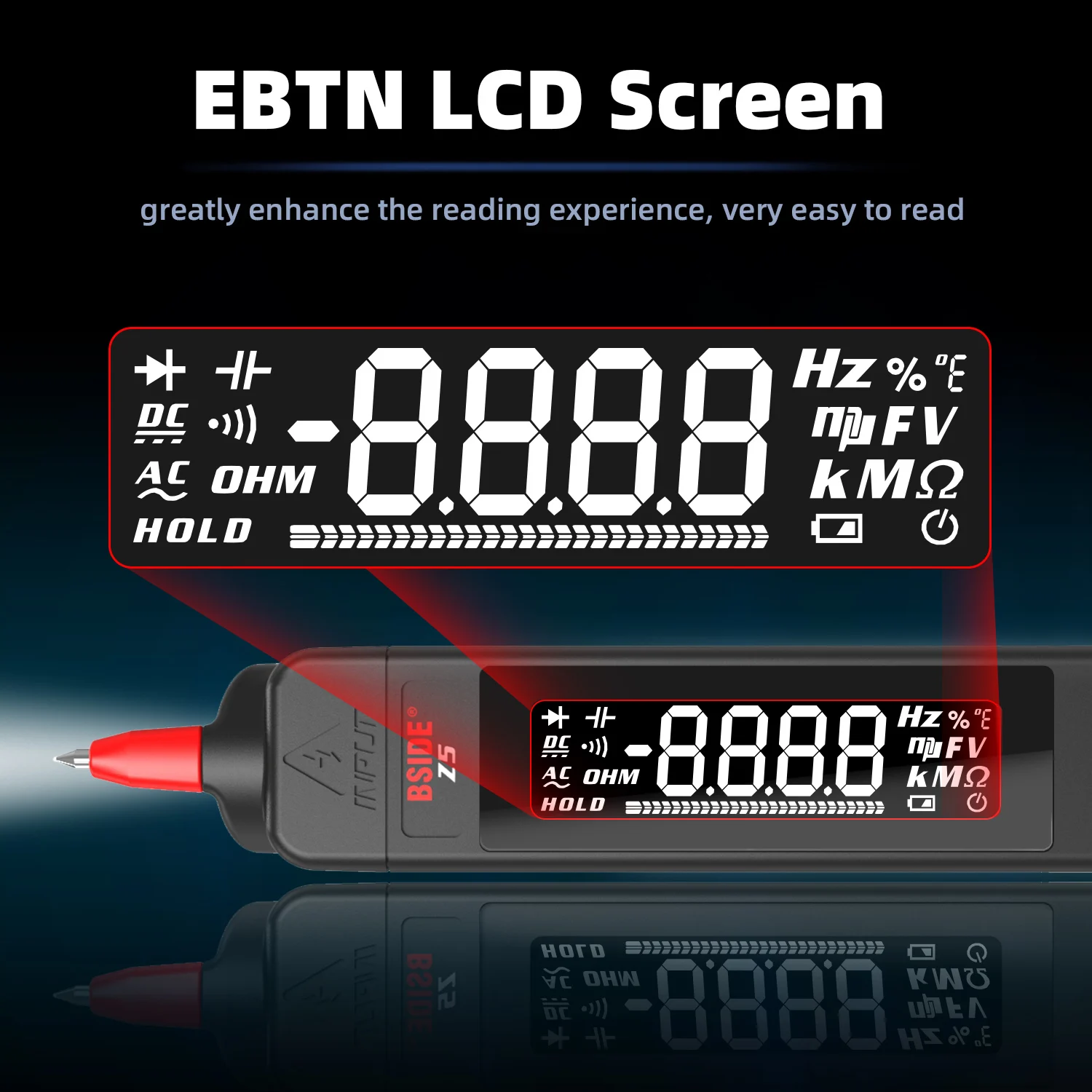 BSIDE Digital Multimeter Pen Type Smart multitester Auto Range DC AC Voltage Capacitance Ohm NCV Hz Diode Live wire Tester Meter