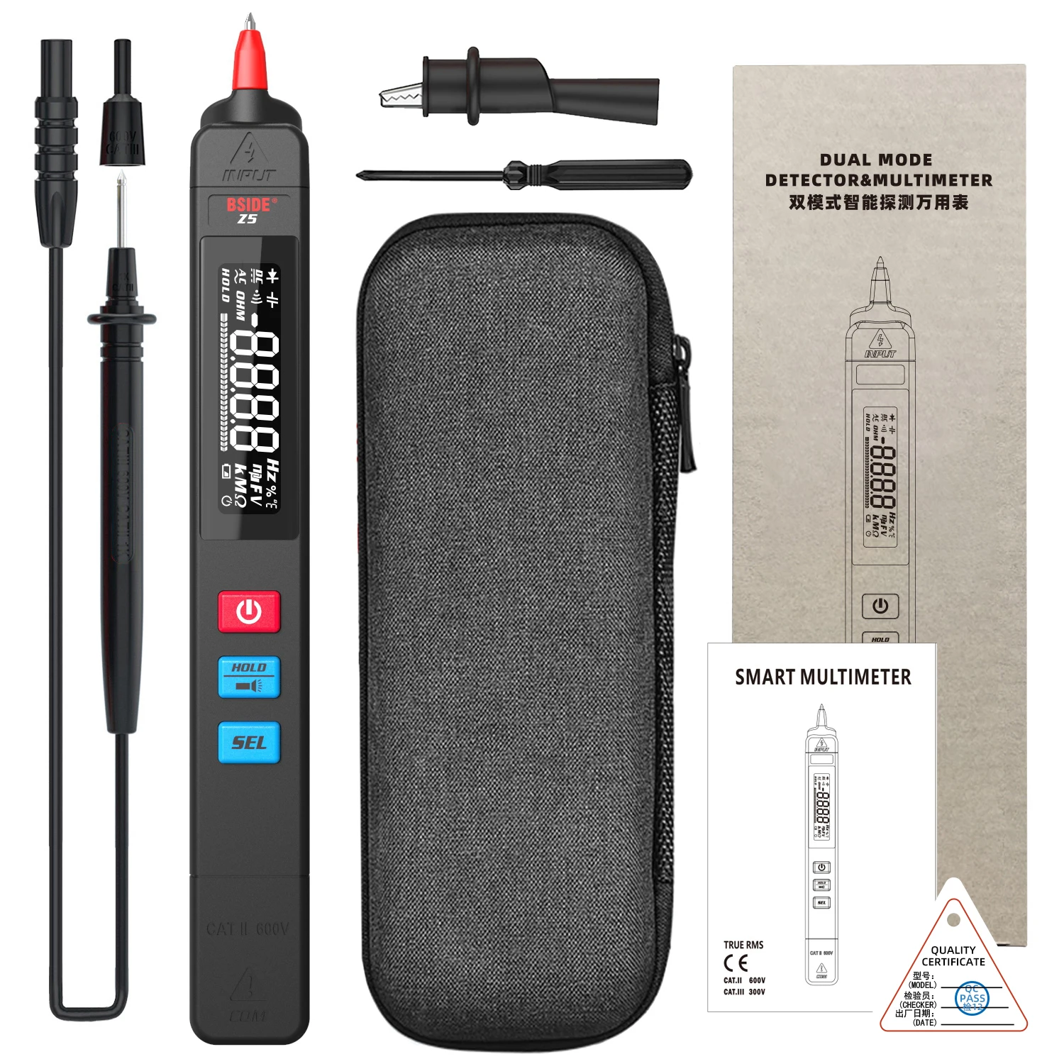 BSIDE Digital Multimeter Pen Type Smart multitester Auto Range DC AC Voltage Capacitance Ohm NCV Hz Diode Live wire Tester Meter