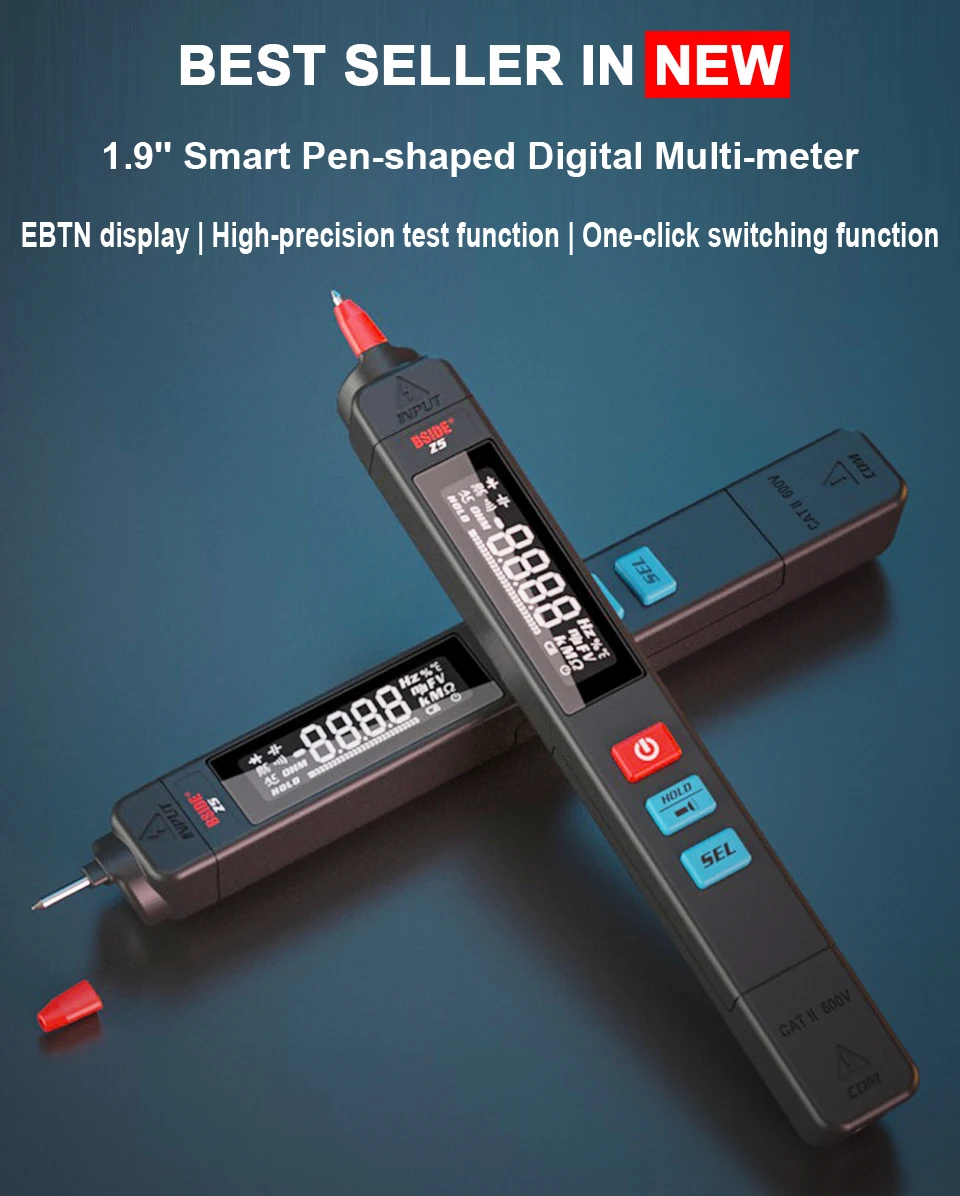 BSIDE Digital Multimeter Pen Type Smart multitester Auto Range DC AC Voltage Capacitance Ohm NCV Hz Diode Live wire Tester Meter