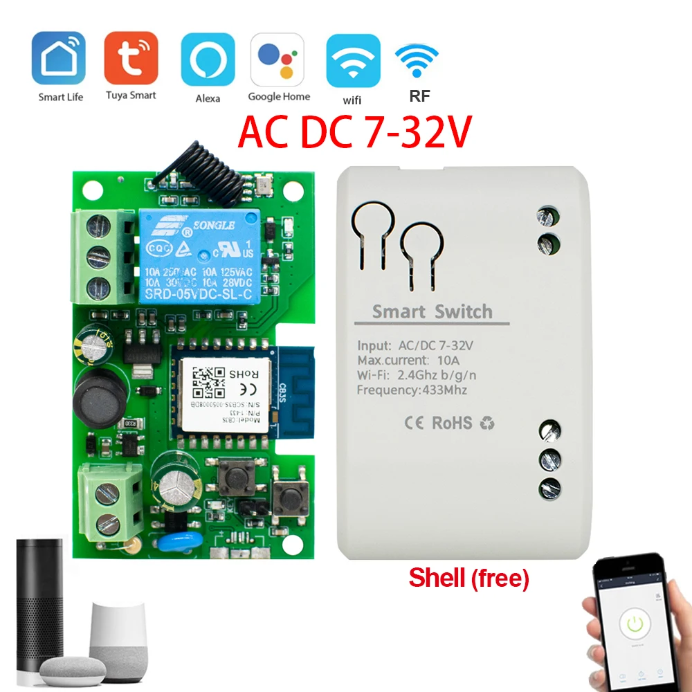 Tuya Smart Wifi Motor Switch Module 12V 32V 220V RF 433 Radio Remote Control 4 Channels Inching Relay for Alexa Google Home