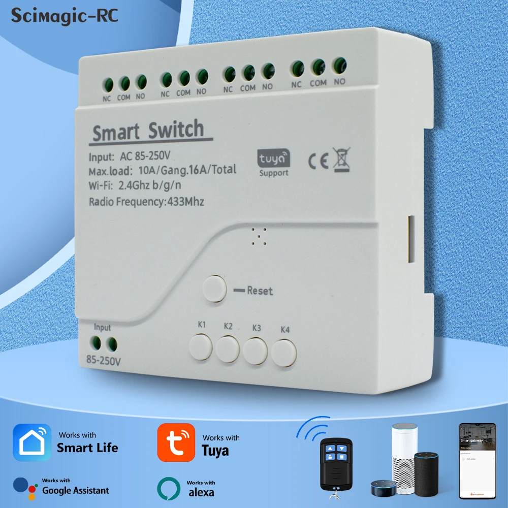 Tuya Smart Wifi Motor Switch Module 12V 32V 220V RF 433 Radio Remote Control 4 Channels Inching Relay for Alexa Google Home