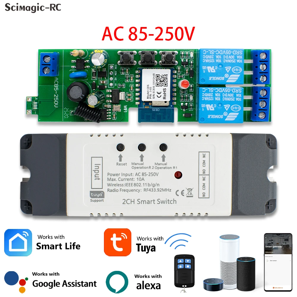 Tuya Smart Wifi Motor Switch Module 12V 32V 220V RF 433 Radio Remote Control 4 Channels Inching Relay for Alexa Google Home