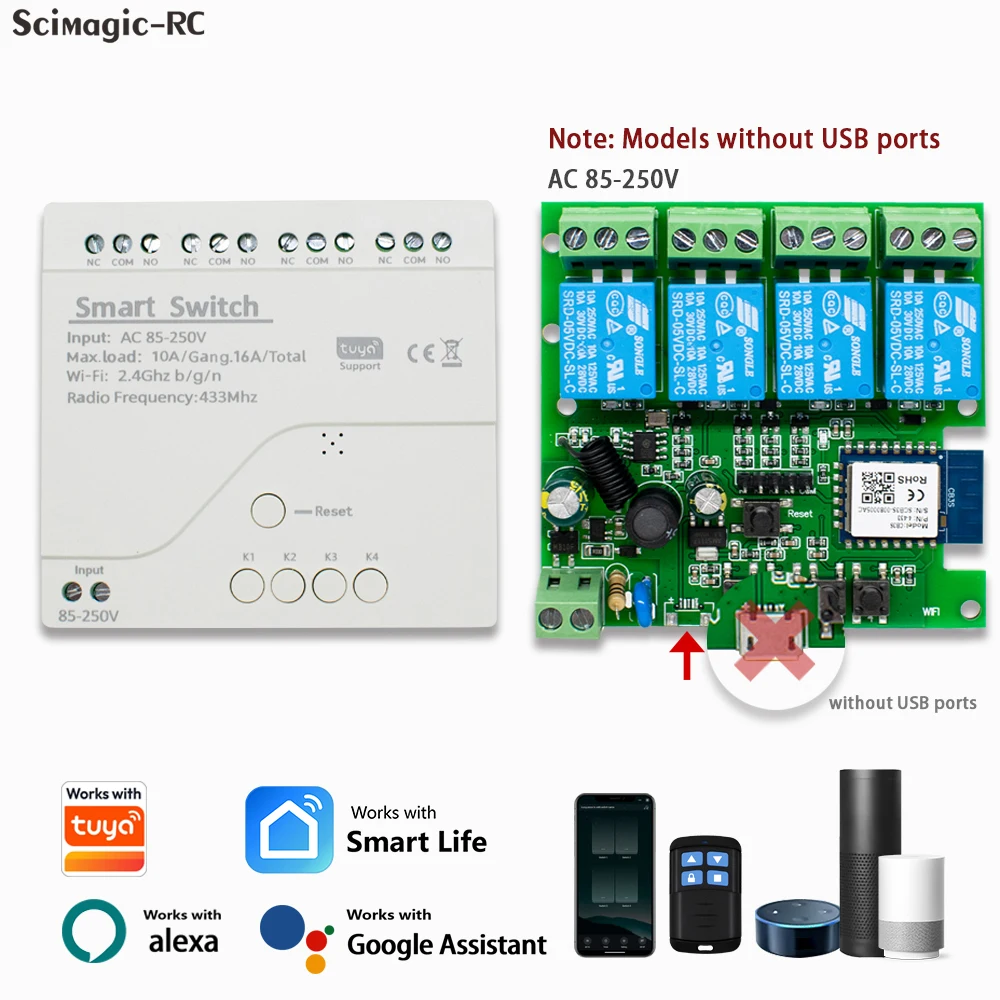 Tuya Smart Wifi Motor Switch Module 12V 32V 220V RF 433 Radio Remote Control 4 Channels Inching Relay for Alexa Google Home