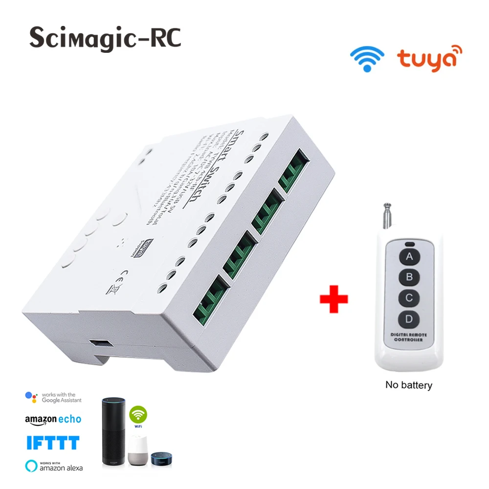 Tuya Smart Wifi Motor Switch Module 12V 32V 220V RF 433 Radio Remote Control 4 Channels Inching Relay for Alexa Google Home