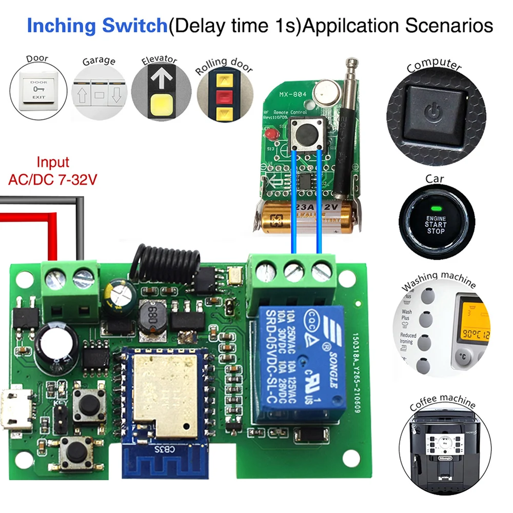 Tuya Smart Wifi Motor Switch Module 12V 32V 220V RF 433 Radio Remote Control 4 Channels Inching Relay for Alexa Google Home