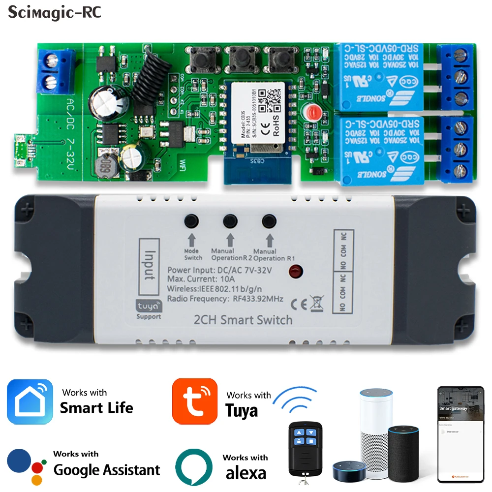 Tuya Smart Wifi Motor Switch Module 12V 32V 220V RF 433 Radio Remote Control 4 Channels Inching Relay for Alexa Google Home
