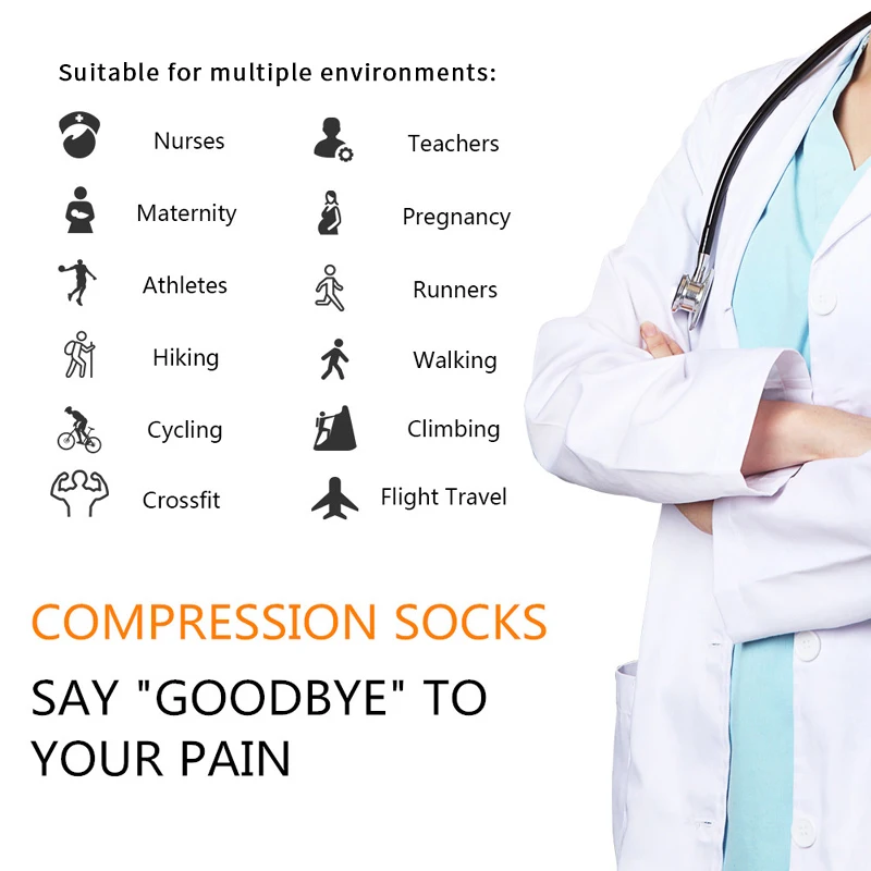3/6/7 Pairs/Pack Compression Socks Women Men Knee High 30 MmHg Running Sports Socks Edema Diabetes Varicose Veins Socks Dropship