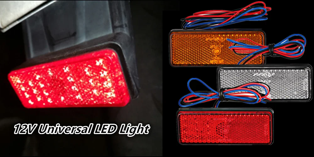 Tail Light Motorcycle Rectangle Reflector Tail Brake Lamp Motorcycle Rear Light Car ATV LED Reflectors Truck Side Warning Lights