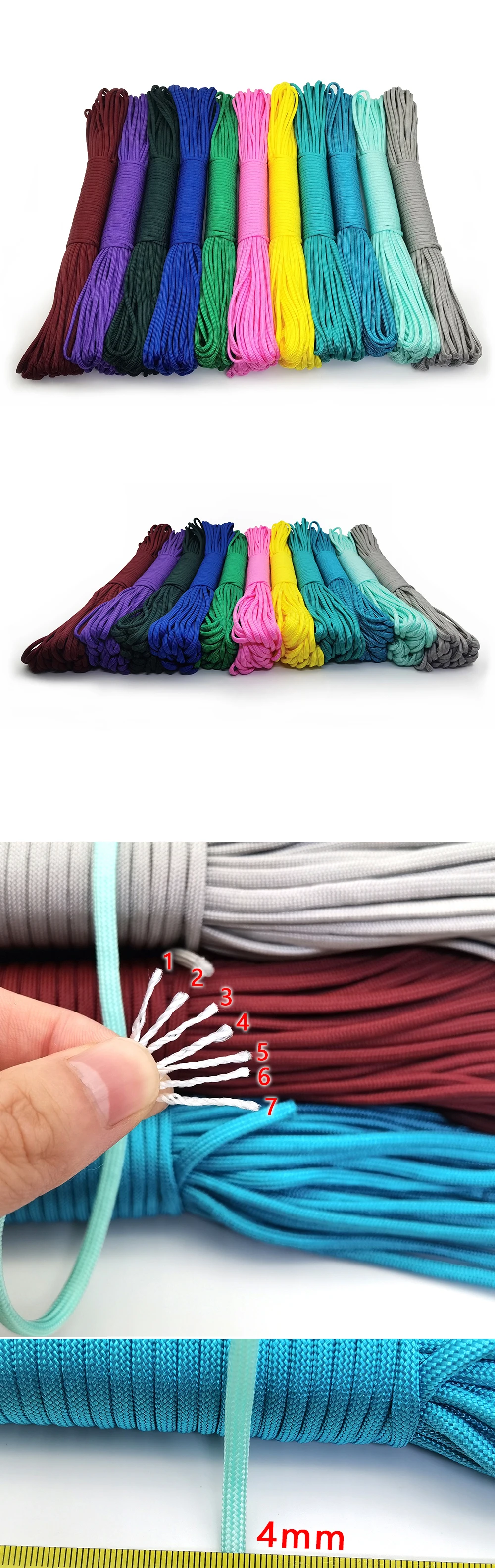 Dia 4 MM 5 10 20 31 Meters 7 Stand Cores Paracord Parachute Cord Lanyard Tent Rope For Hiking Camping Clothesline DIY Bracelet