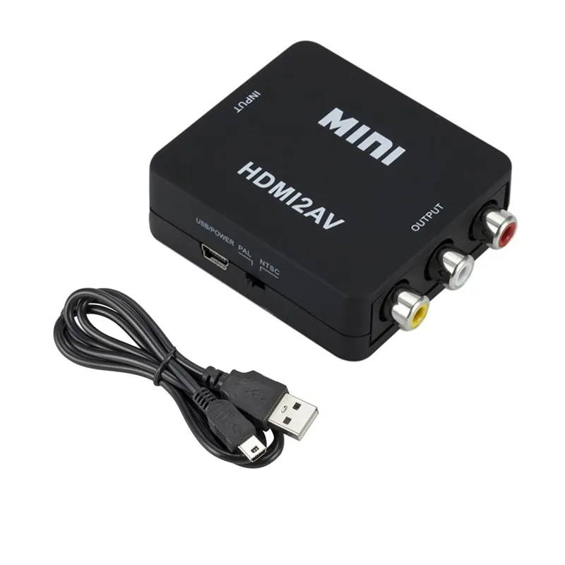 Grwibeou 1080P HDMI-compatible to RCA Converter AV/CVSB L/R Video Box HD 1920*1080 HDMI2AV Support NTSC PAL Output HDMI To AV