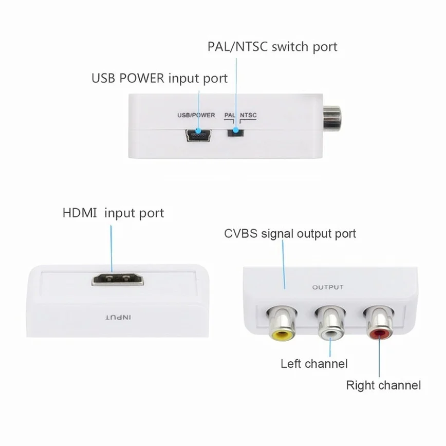 Grwibeou 1080P HDMI-compatible to RCA Converter AV/CVSB L/R Video Box HD 1920*1080 HDMI2AV Support NTSC PAL Output HDMI To AV