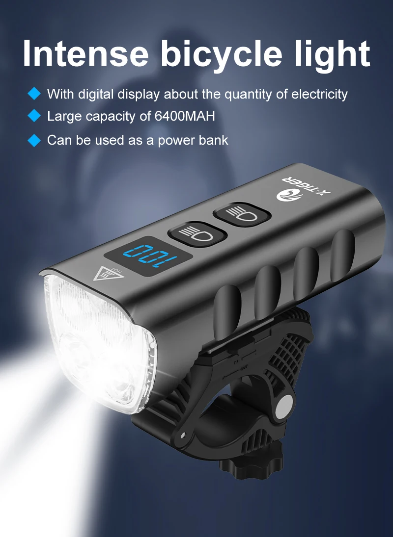 X-TIGER Waterproof MTB Bike Light Aluminum Alloy Road Cycling USB Rechargeable Headlight 2400 Lumens Bicycle Light Accessories