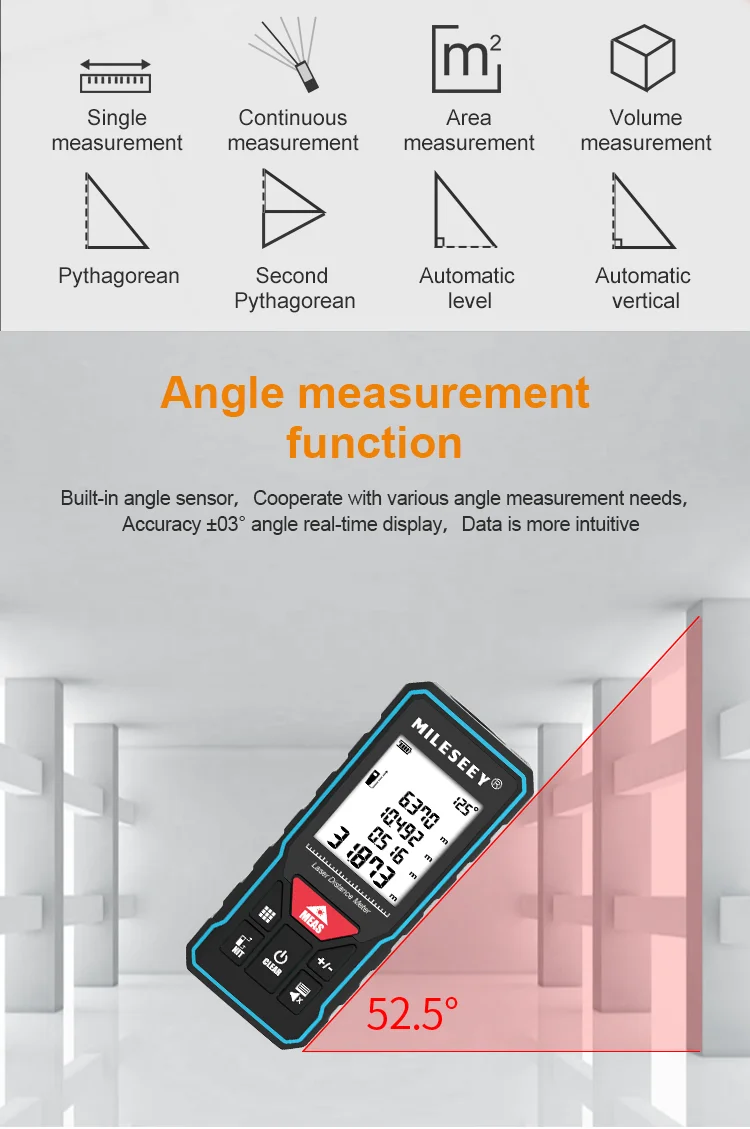 MILESEEY X6 Laser Tape Measure 40M 60M 80M 100M, Professional Rangefinder with Angle Display for DIY, Decorating, Building