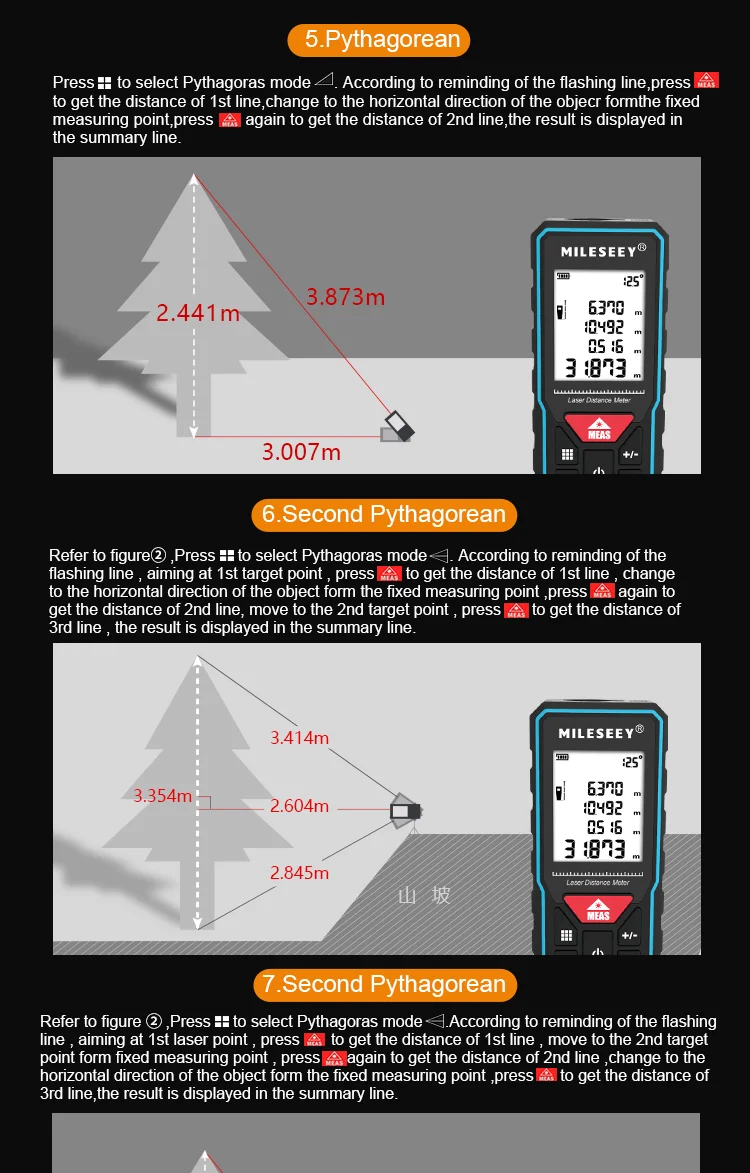 MILESEEY X6 Laser Tape Measure 40M 60M 80M 100M, Professional Rangefinder with Angle Display for DIY, Decorating, Building