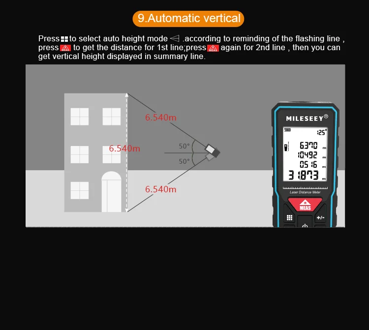 MILESEEY X6 Laser Tape Measure 40M 60M 80M 100M, Professional Rangefinder with Angle Display for DIY, Decorating, Building