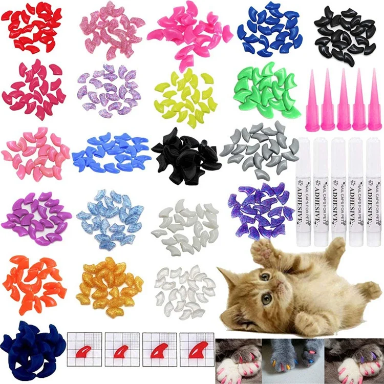 Cat Nail Caps Pet Cat Soft Paws Nail Protector Cover With Free Adhesive Glue + Applicator 20pcs/lot for Kitten