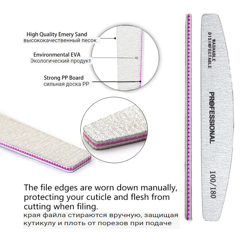 50/25 Pcs/Pack Professional Nail Files Set 80/100/180/240 Half Moon Strong Sandpaper Durable File Nails Tools Manicure Supplies