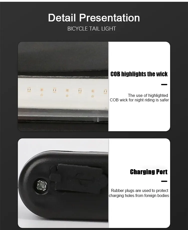 Ultra Bright Bike Tail Light USB Rechargeable Bicycle LED Rear Lamp for Road MTB Helmets Easy to Install for Safety