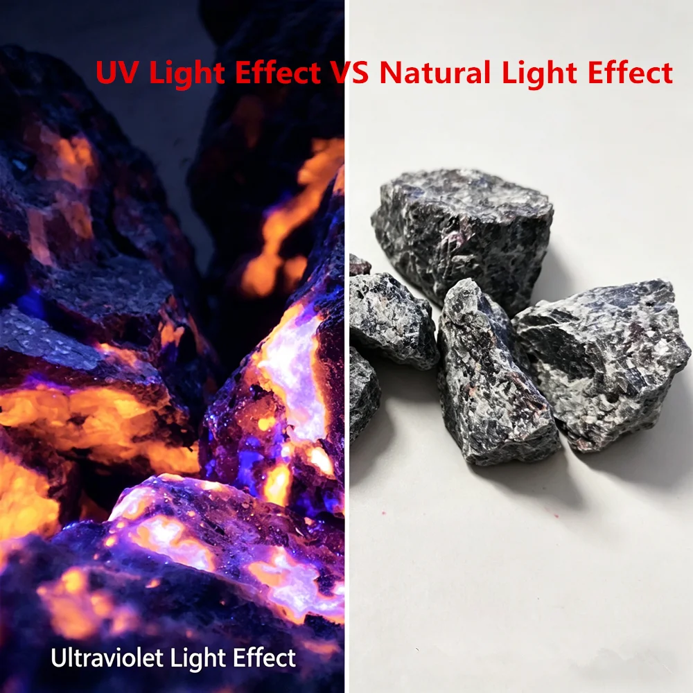 Natural Yooperlites Flame Stone Syenite Decor Stone Fluorescent Sodalite Mineral Rough Crystal Long-wave UV Collection Specimens
